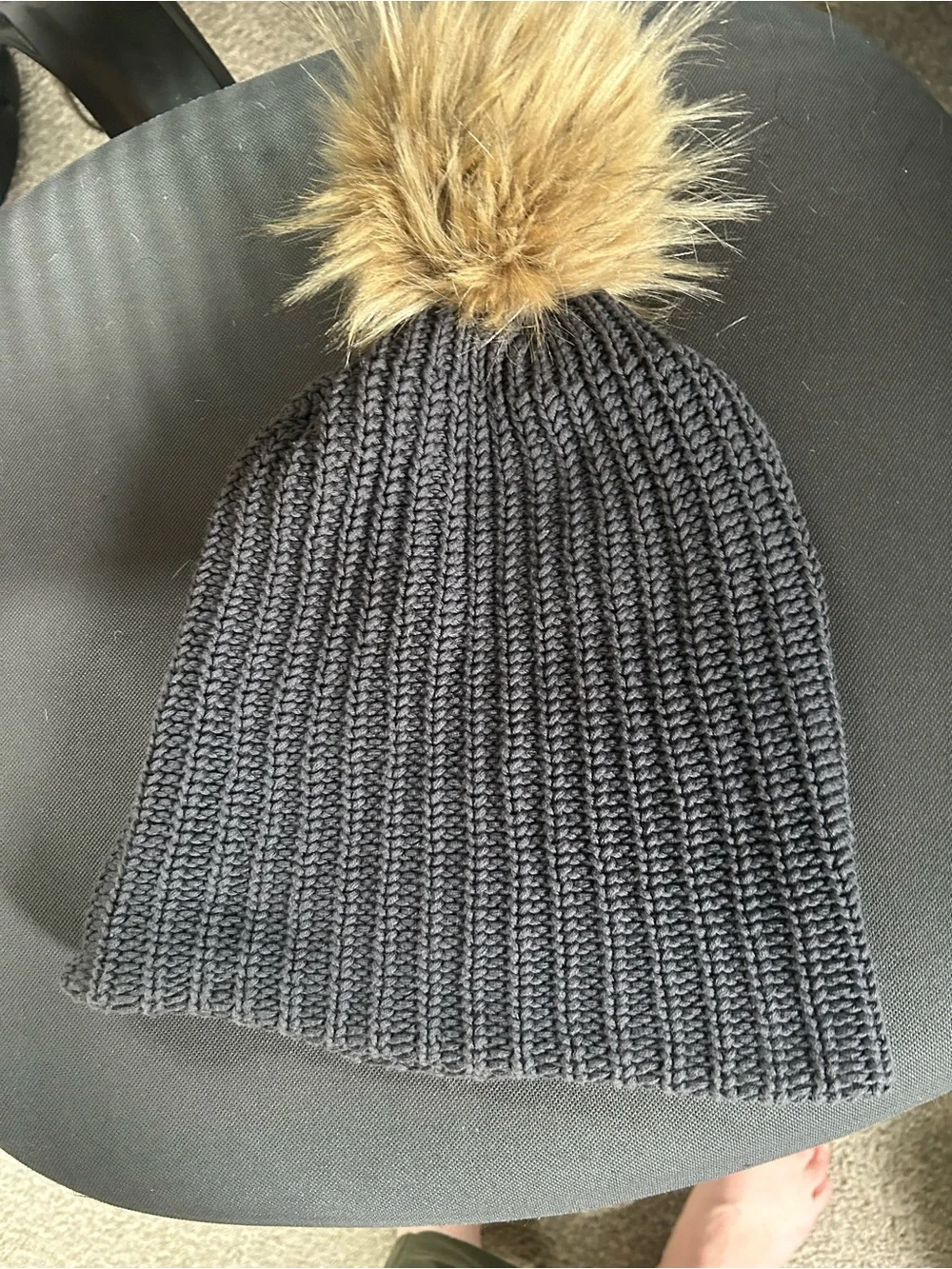 Love Your Melon Charcoal Knit Beanie with Brown Patch
